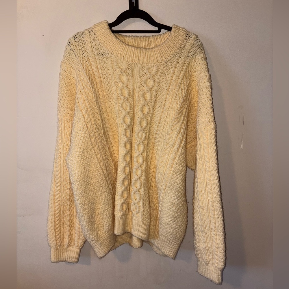 Handmade butter yellow chunky cable knit sweater